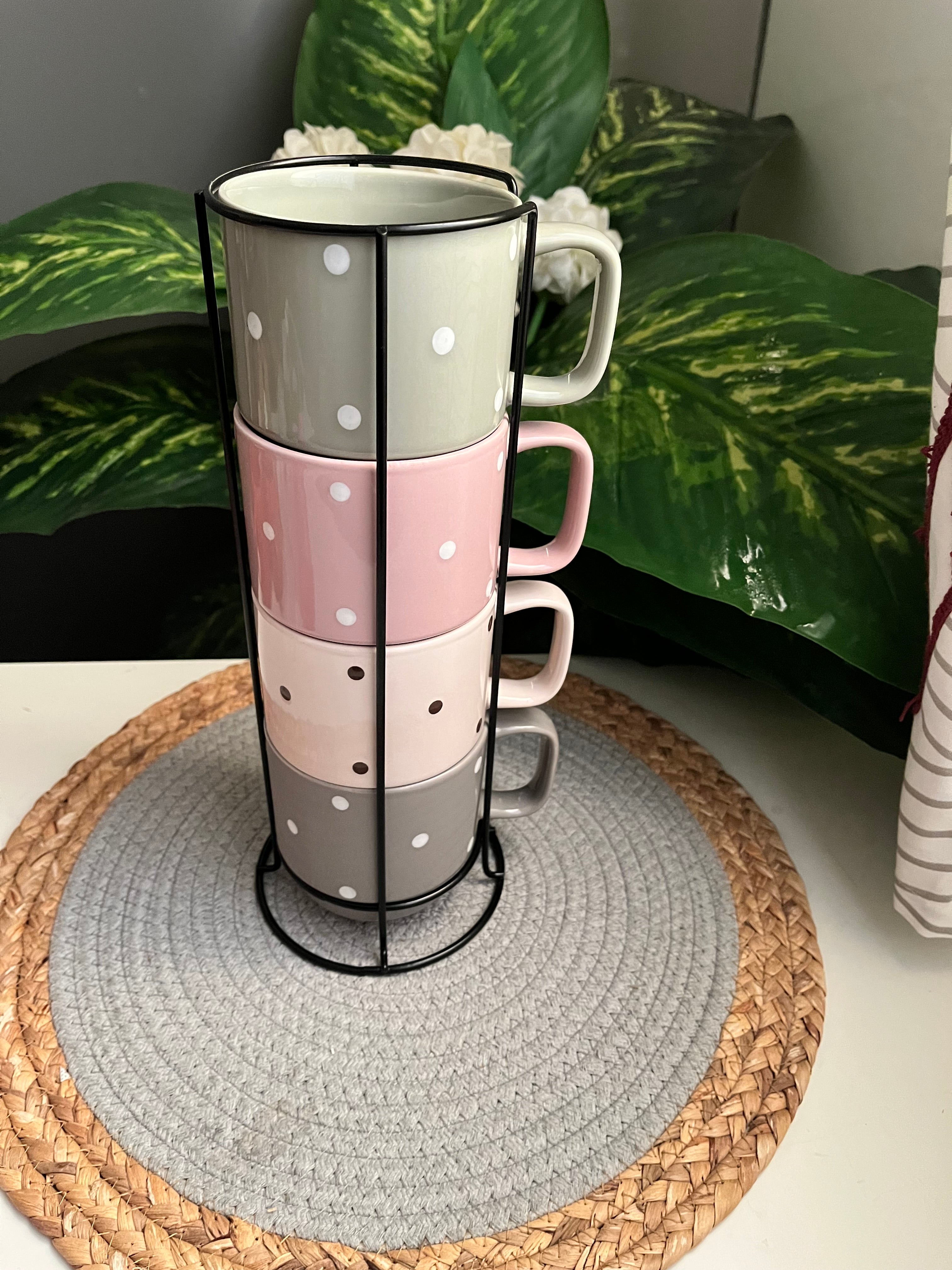 Set of 4 mugs+holder (c24)