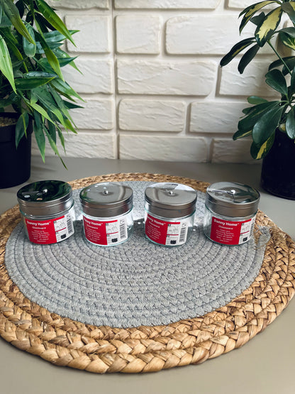 Set of 4 glass jars with stainless 80ml lid(code1900-57)
