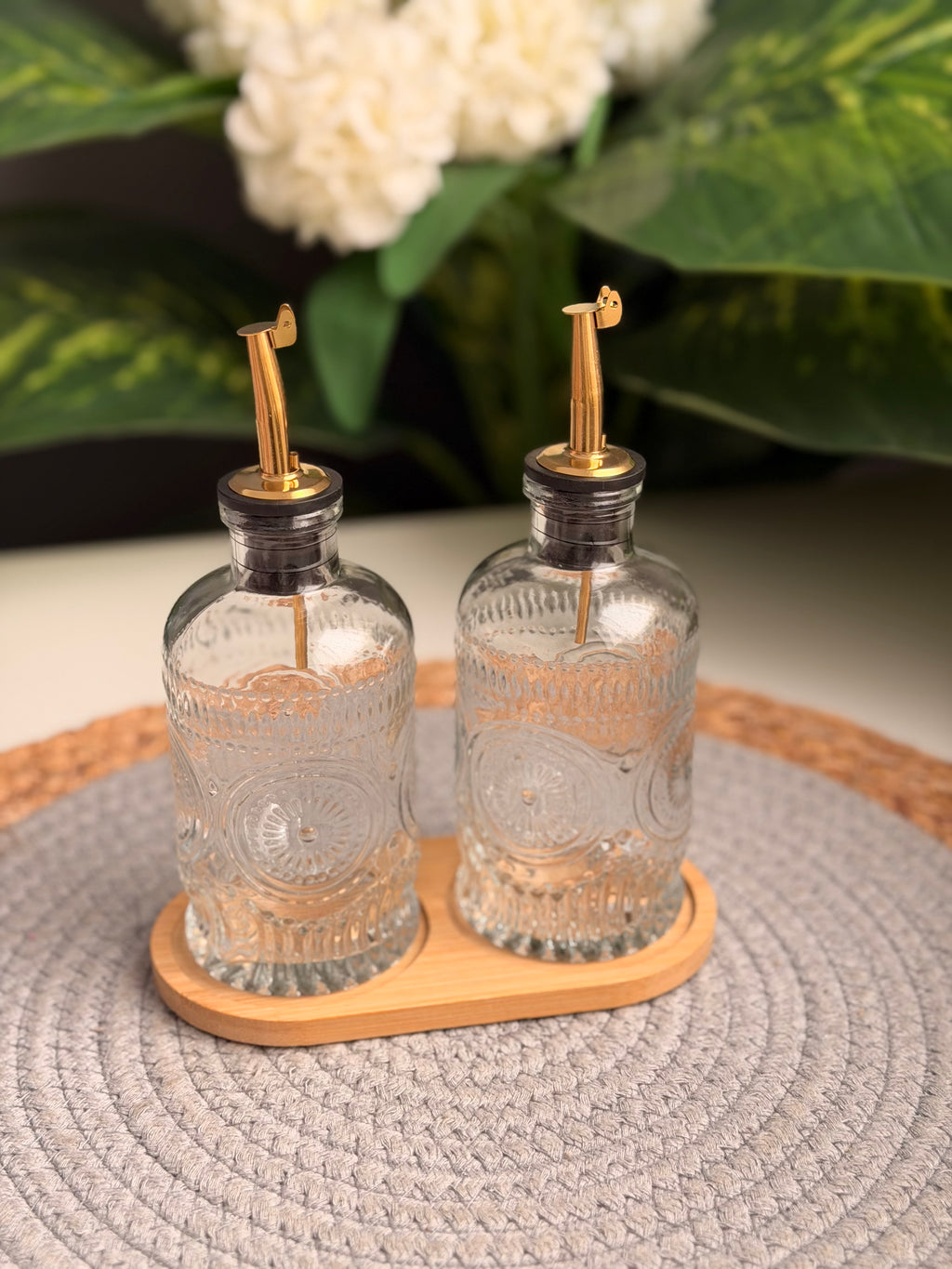 طقم 2زياته زجاج +قاعده خشب(code296)350ml