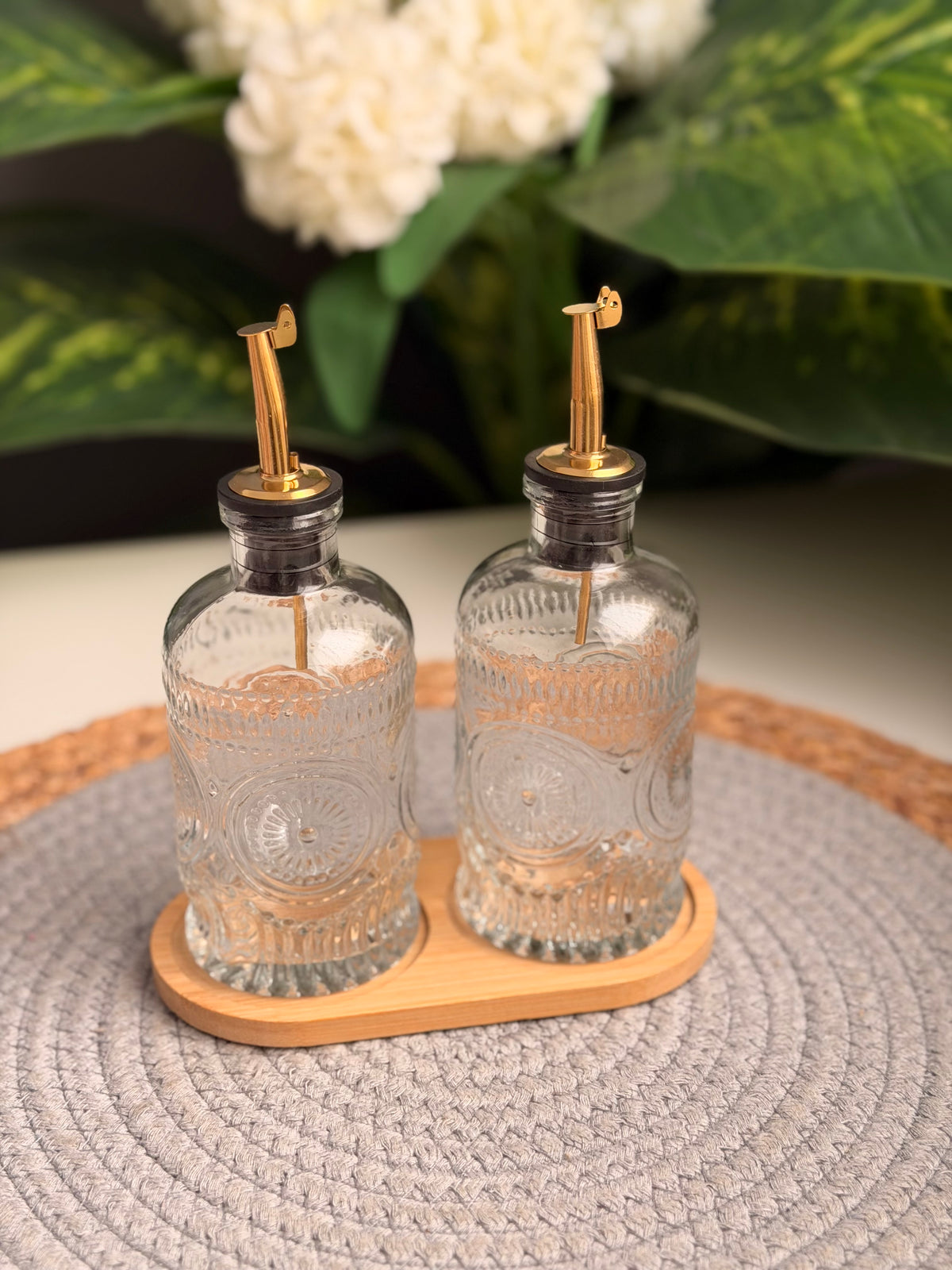 طقم 2زياته زجاج +قاعده خشب(code296)350ml