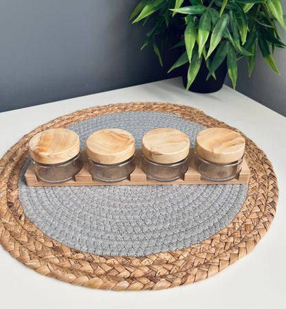 Set of 4 small 100ml glass jars+holder