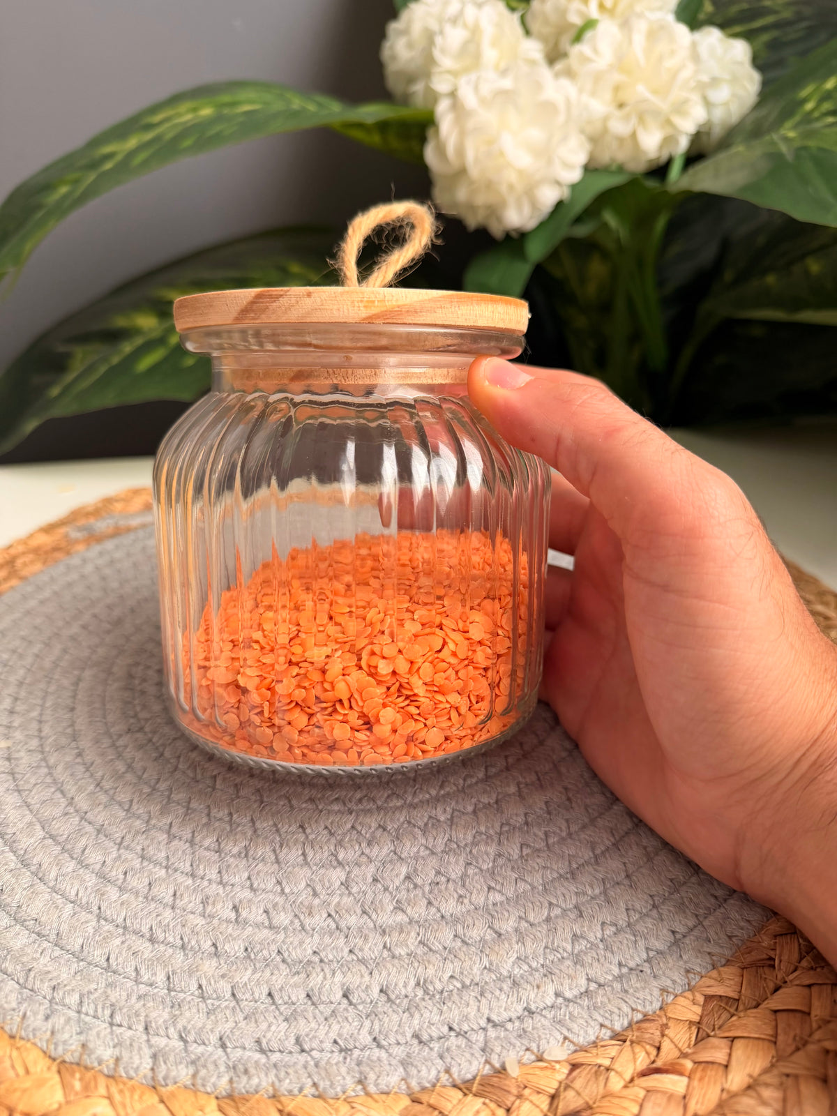 One glass jar 550ml (صغير مضلع بالقطعه) (code337)