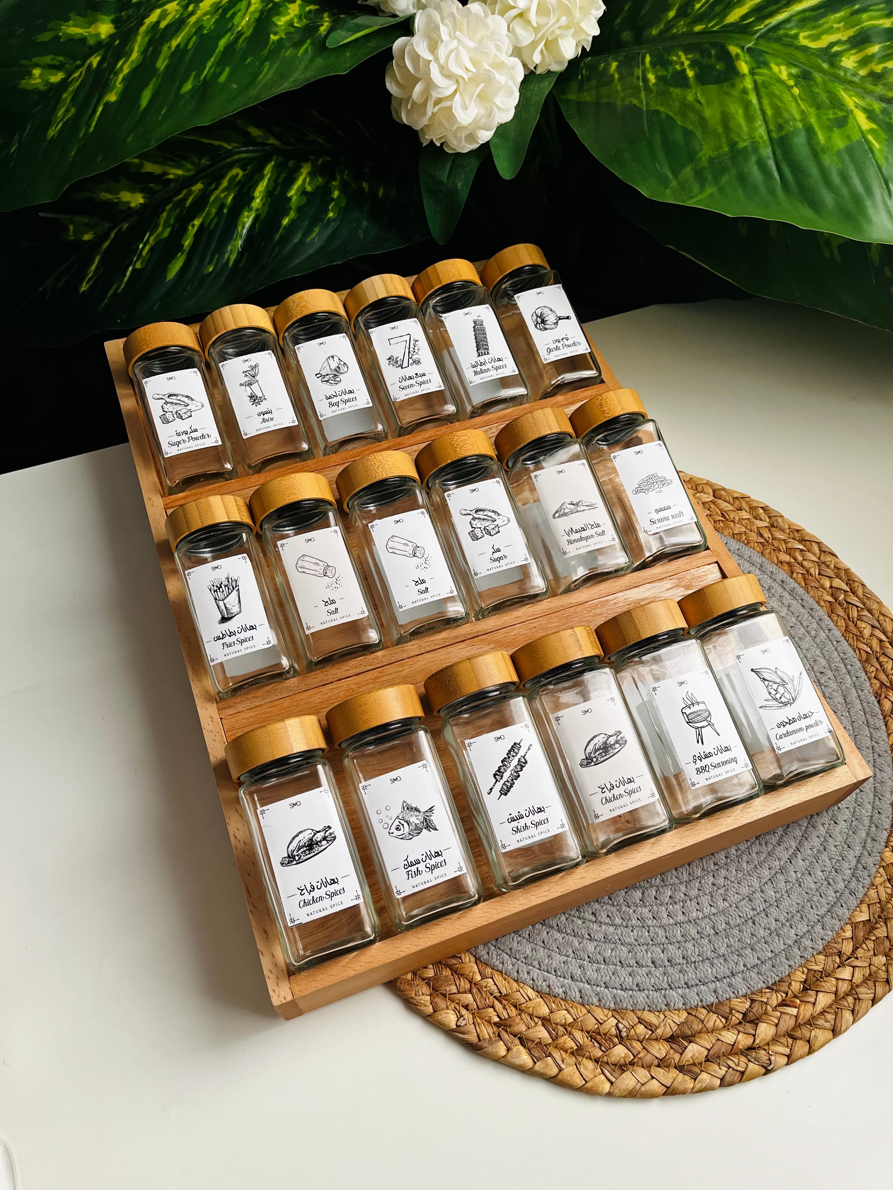 Set (18) glass  square jars 150ML+Large  Drawer organizer (without sticker)
