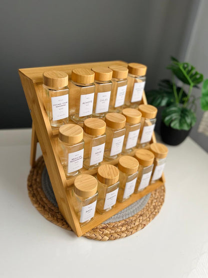 (Large set) Set of 15 glass jars 150ml+bamboo stairs (NEW)