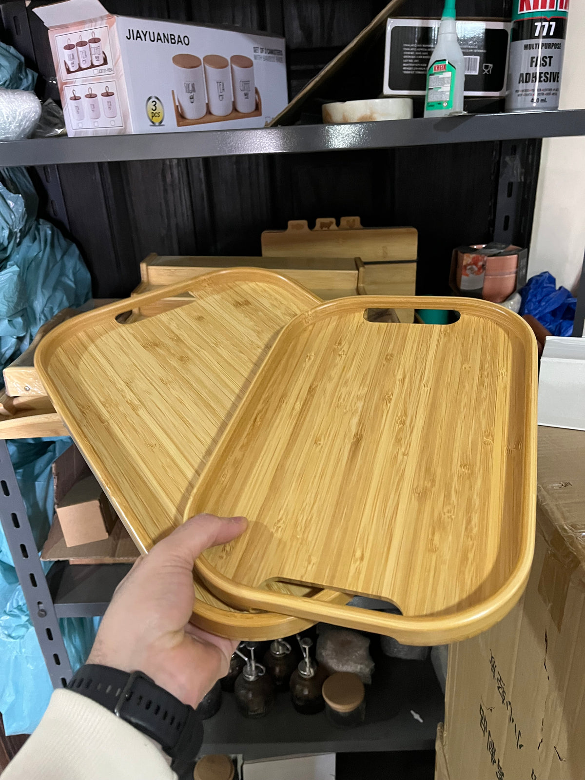 (طقم ٢) bamboo trays (مستطيل جديد كيرڤى وسط و صغيره)OFFER