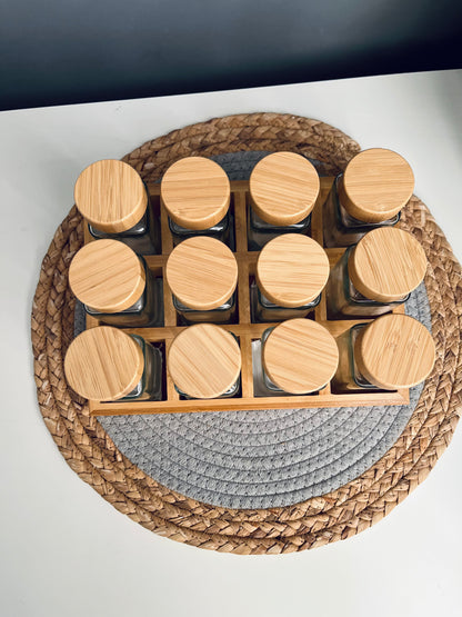 Set of 12 glass jars 150ml + new organiz(bamboo)