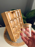 مدورSet of 16 glass jars +bamboo holder(150ml)26cm*34cm