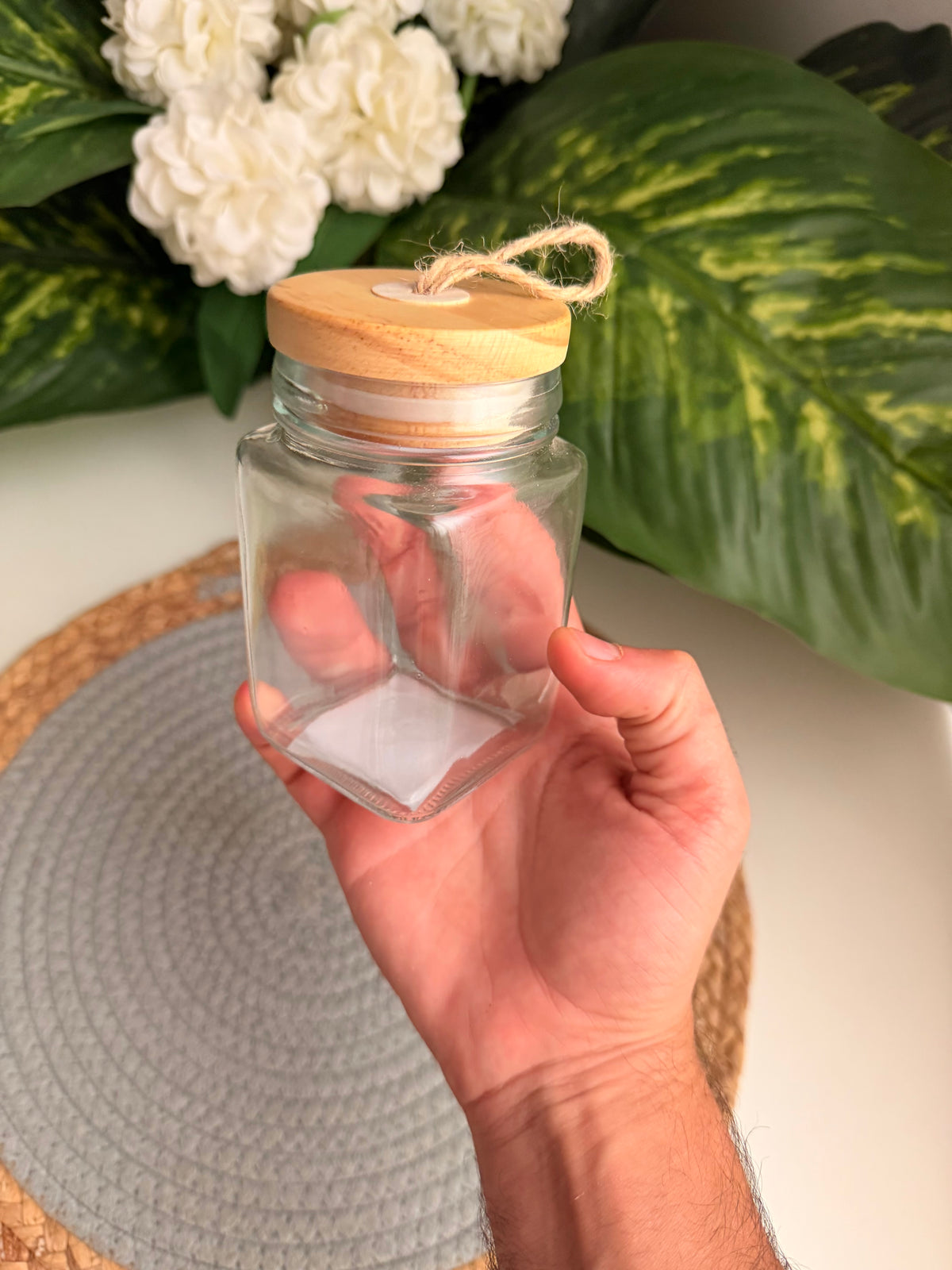 One glass jar 350ml (مستاطيل بالقطعه) (code333)