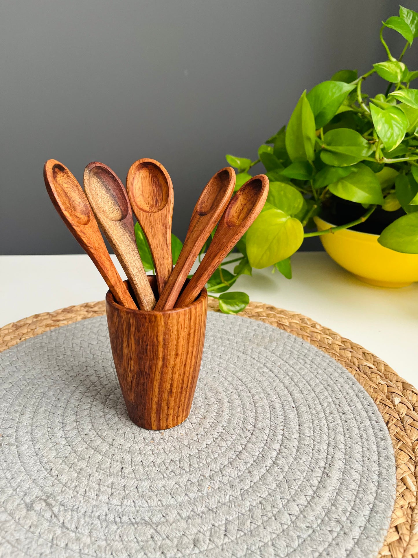 Spices Wooden Spoons Set - 5 Pc + small wooden holder