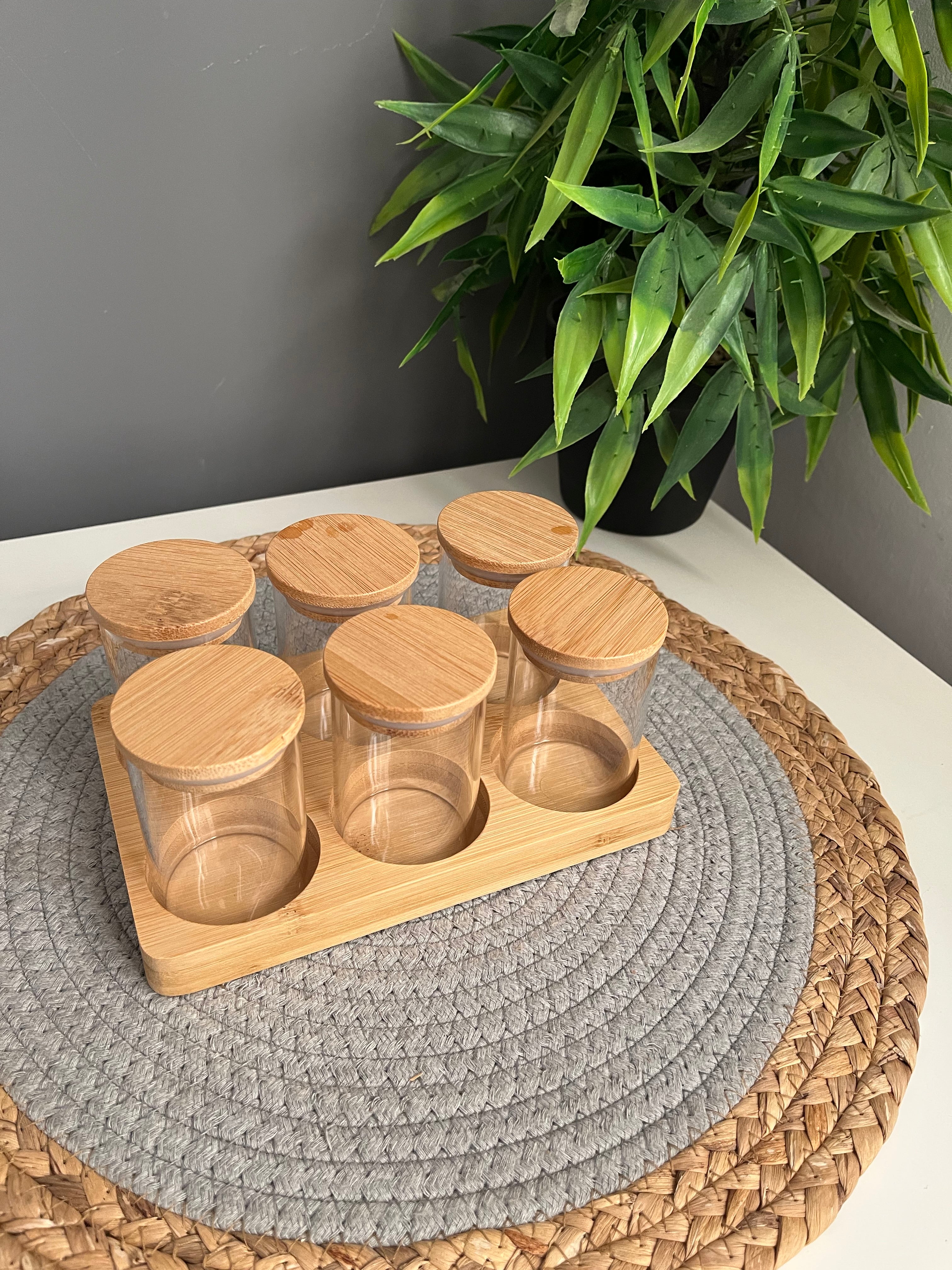 Set of 6 glass jars 120ml +holder (C23)