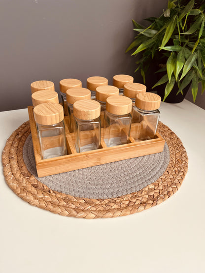 Set of 12 glass jars 150ml + new organiz(bamboo)