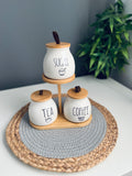 Set of 3 porcelain jars +holder (coffee -sugar -tea)code683