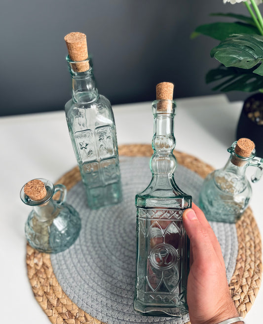 set of 4 glass oil bottles