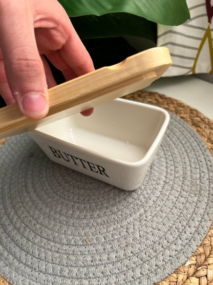 White Porcelain Butter box (Wooden lid) 16cm*10cm*6cm