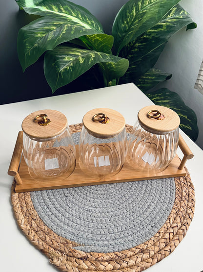 Set of 3 glass jars +tray(curvy)550ML