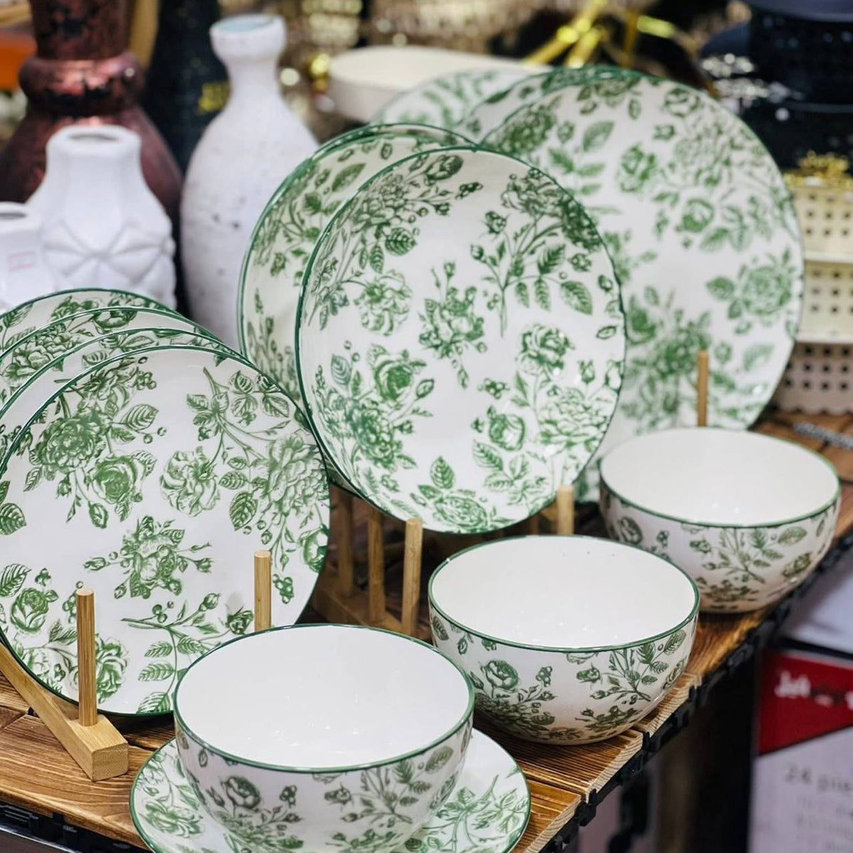 12 pieces (6 bowles+6 plate) ورده خضراء