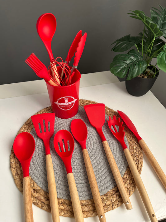 Red Set of  11 silicone utensils