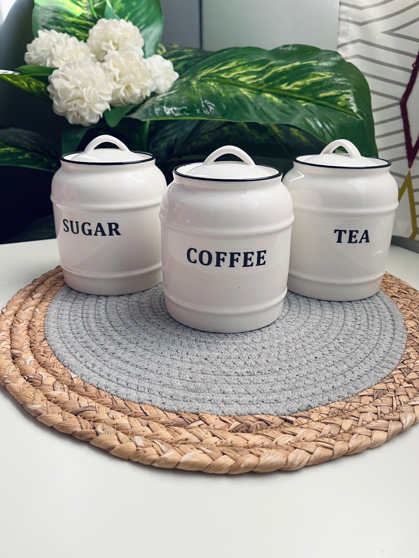 Set of 3 porcelain jars(coffe/sugar/tea)0.9L