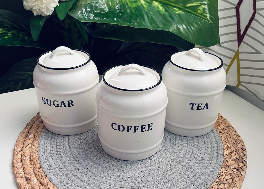 Set of 3 porcelain jars(coffe/sugar/tea)0.9L