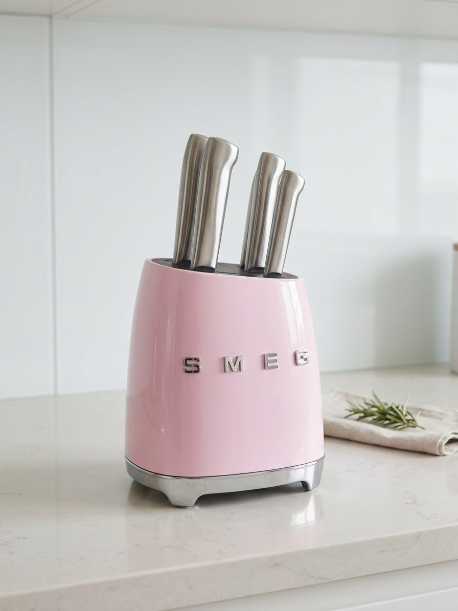 منظم سمج+طقم سكاكين ماركه(SMEG)6 قطع (بينك)