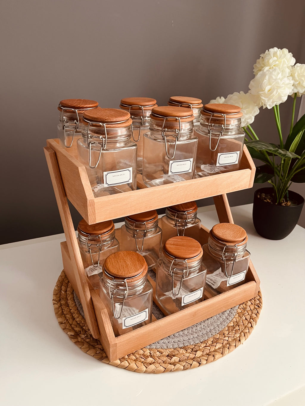 Set of 12 (كلبس) glass jars 300ml + Strips organizer