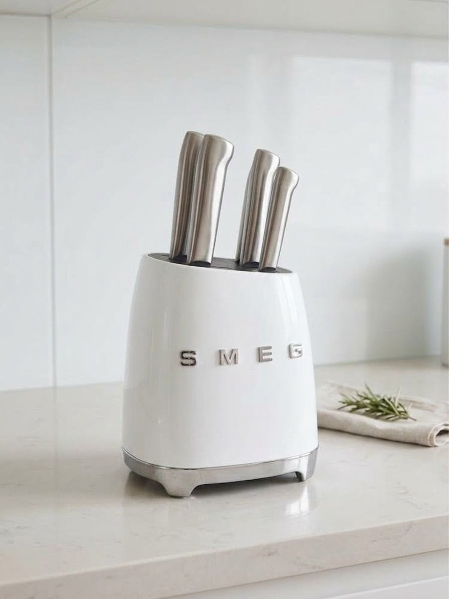 منظم سمج+طقم سكاكين ماركه(SMEG)6 قطع (أبيض)