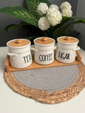 Set of 3 porcelain jars ( coffee sugar tea) with hands400ml