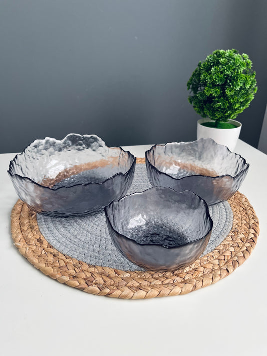 (اسود) Set 3 glass bowls 20cm-17cm-13cm