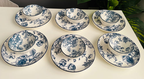 12 pieces (6 bowles+6 plate) ورده زرقاء code869