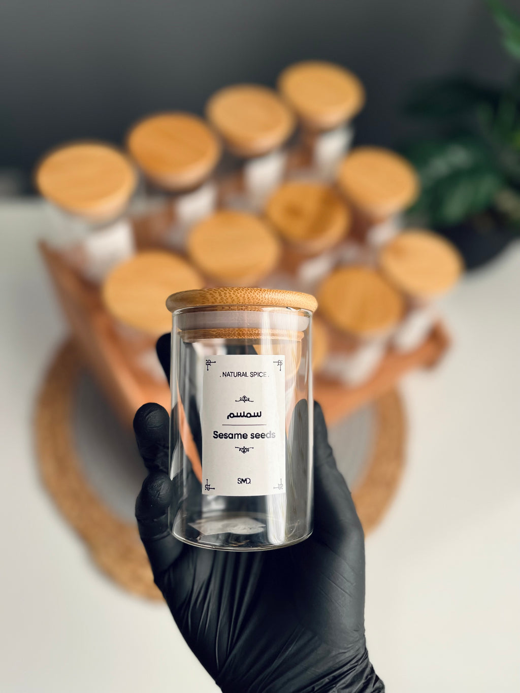 Set of 12 glass (مدور) jars with zaan  stairs 250ml