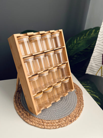 مدورSet of 16 glass jars +bamboo holder(150ml)