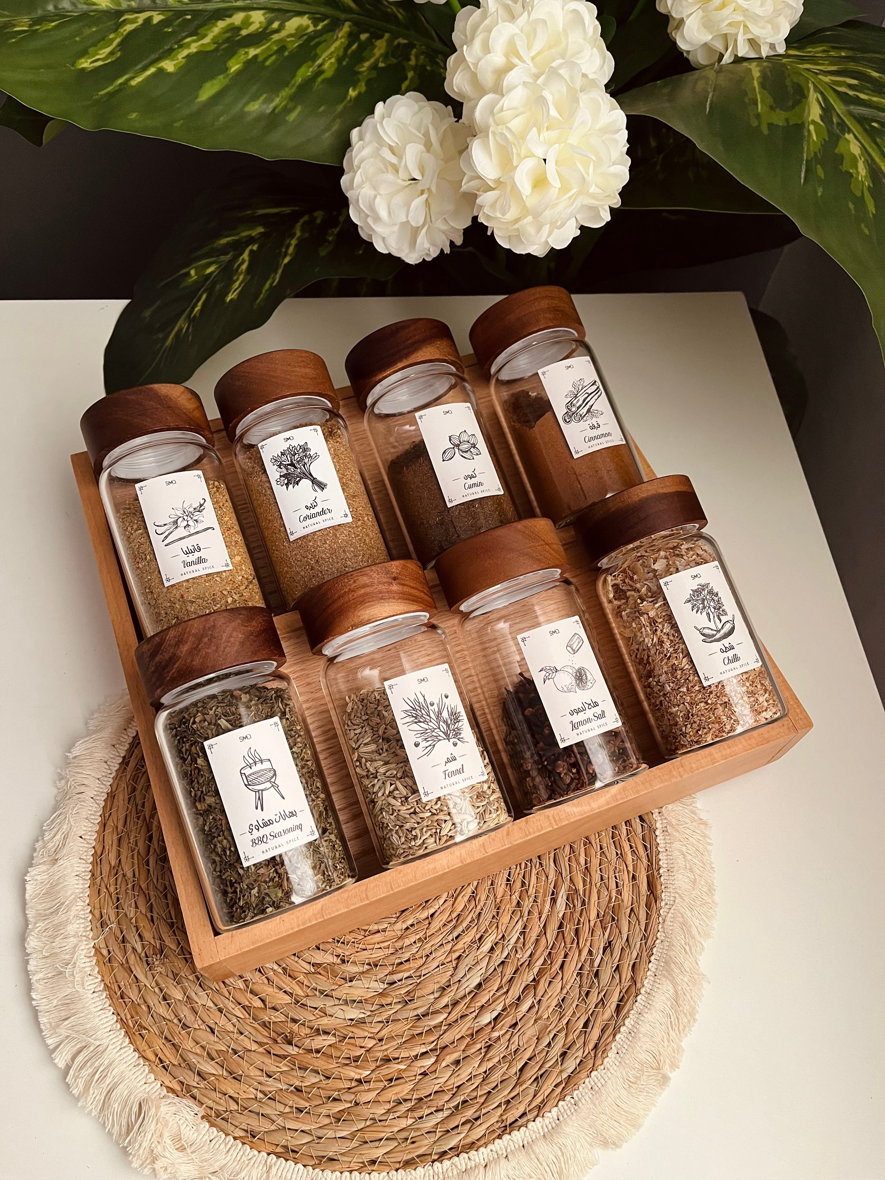 Set 8 glass  jars 300ml+ Drawer organizer (without sticker)غامق