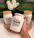 Set of 3 Porcelain Jars + (غطاء خشب) (coffee-Sugar-Tea)(code91)