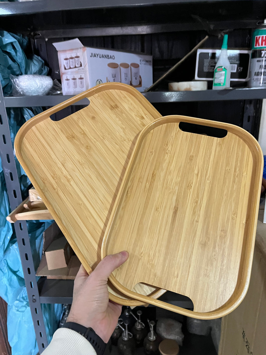 (طقم ٢) bamboo trays (مستطيل جديد كيرڤى وسط و صغيره)OFFER