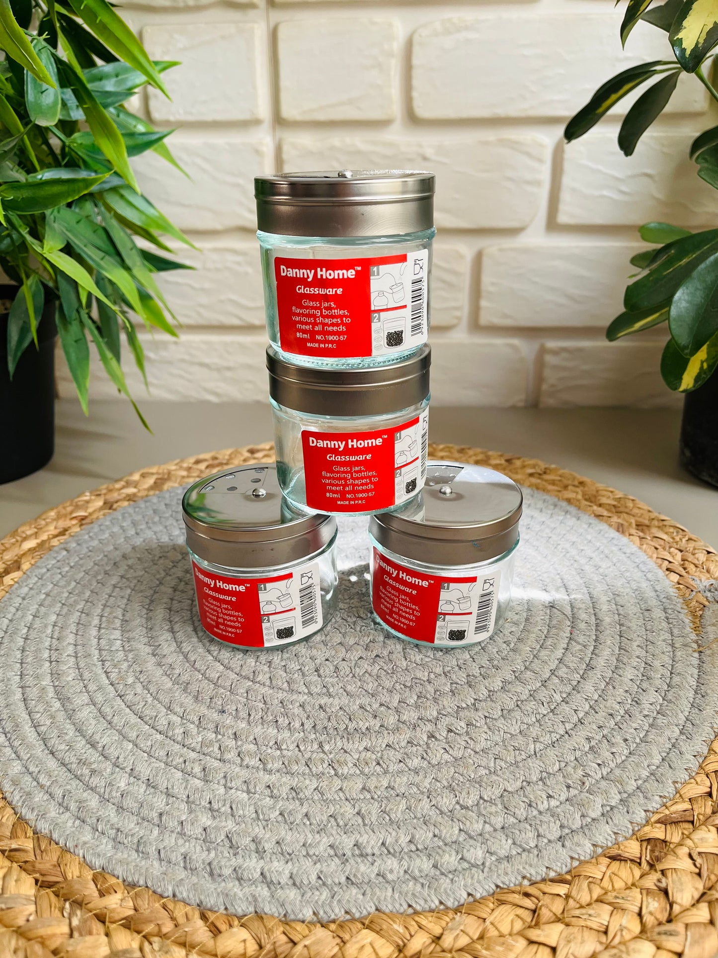 Set of 4 glass jars with stainless 80ml lid(code1900-57)