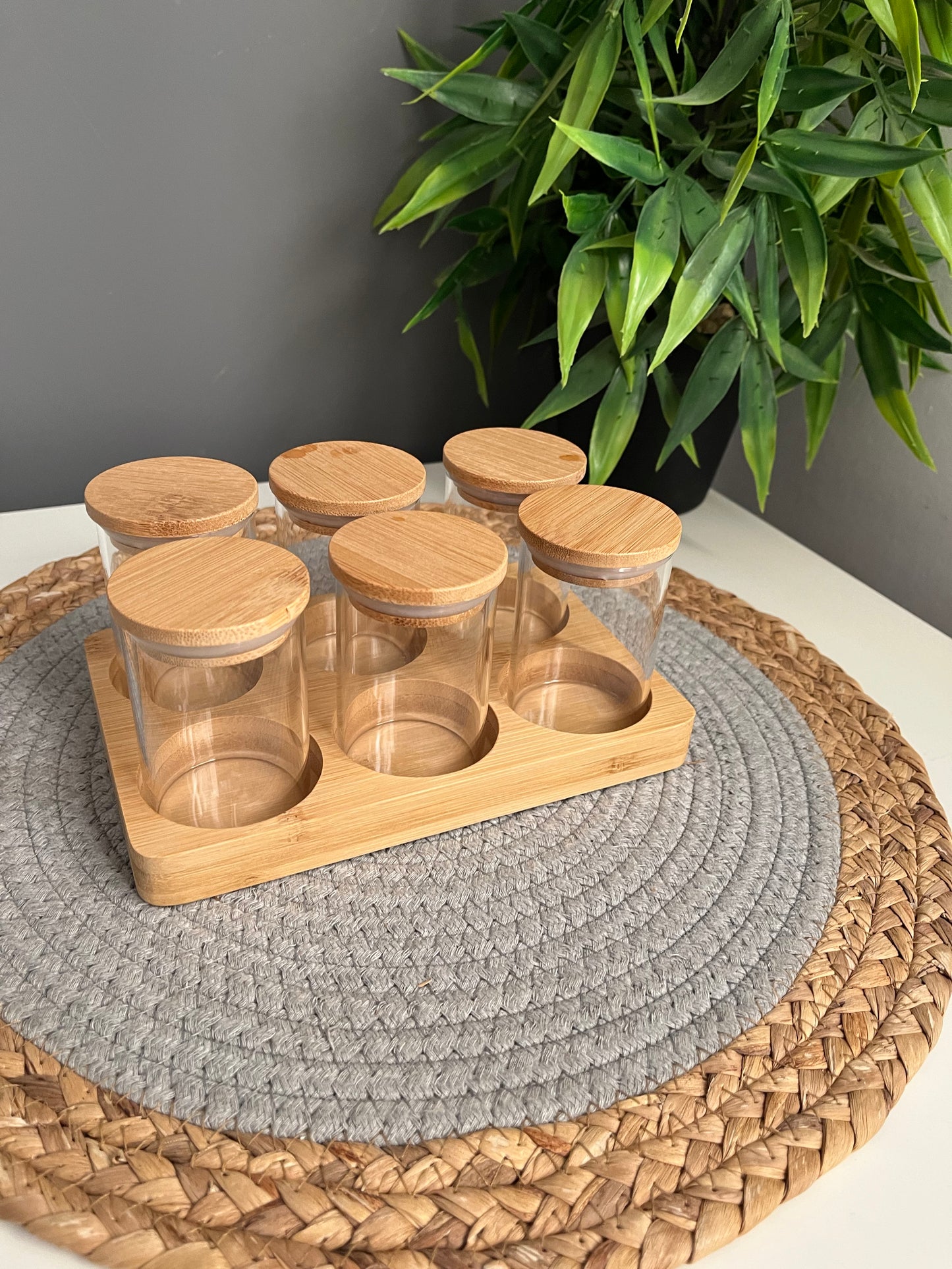 Set of 6 glass jars 120ml +holder (C23)