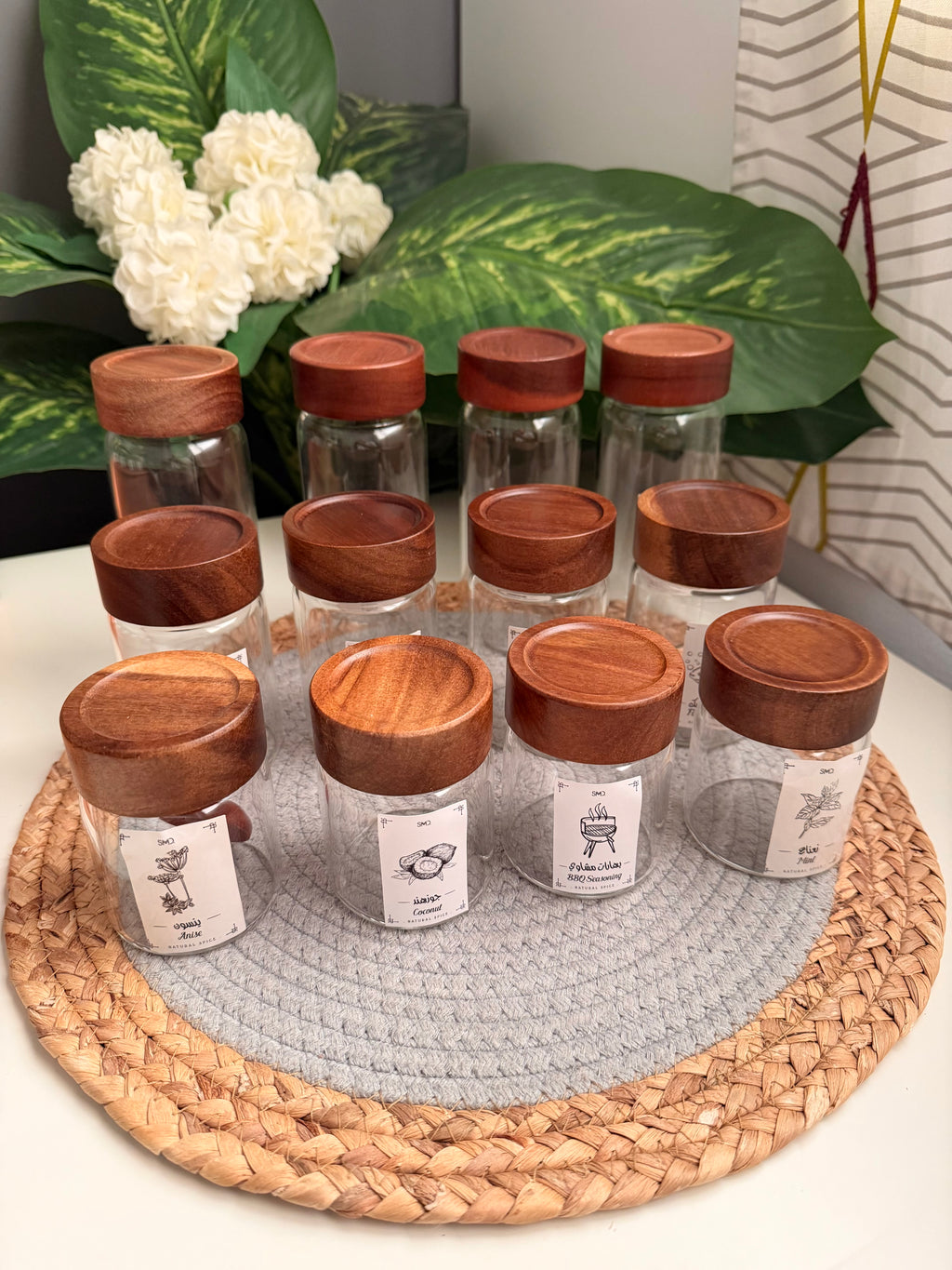 Set of 12 glass jars (غامق)(different sizes)c224/c315/c316