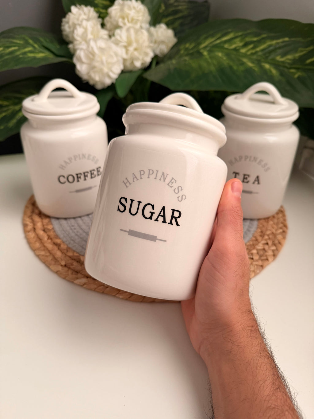 Set of 3 Porcelain Jars (coffee-Sugar-Tea)(code89)