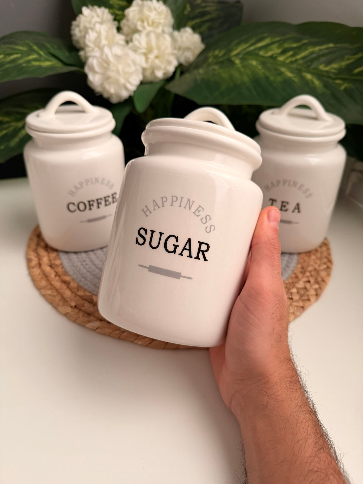 Set of 3 Porcelain Jars (coffee-Sugar-Tea)(code89)