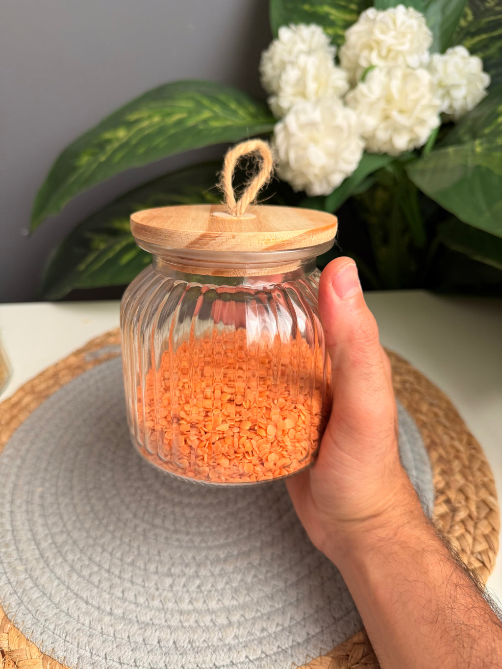 One glass jar 550ml (صغير مضلع بالقطعه) (code337)