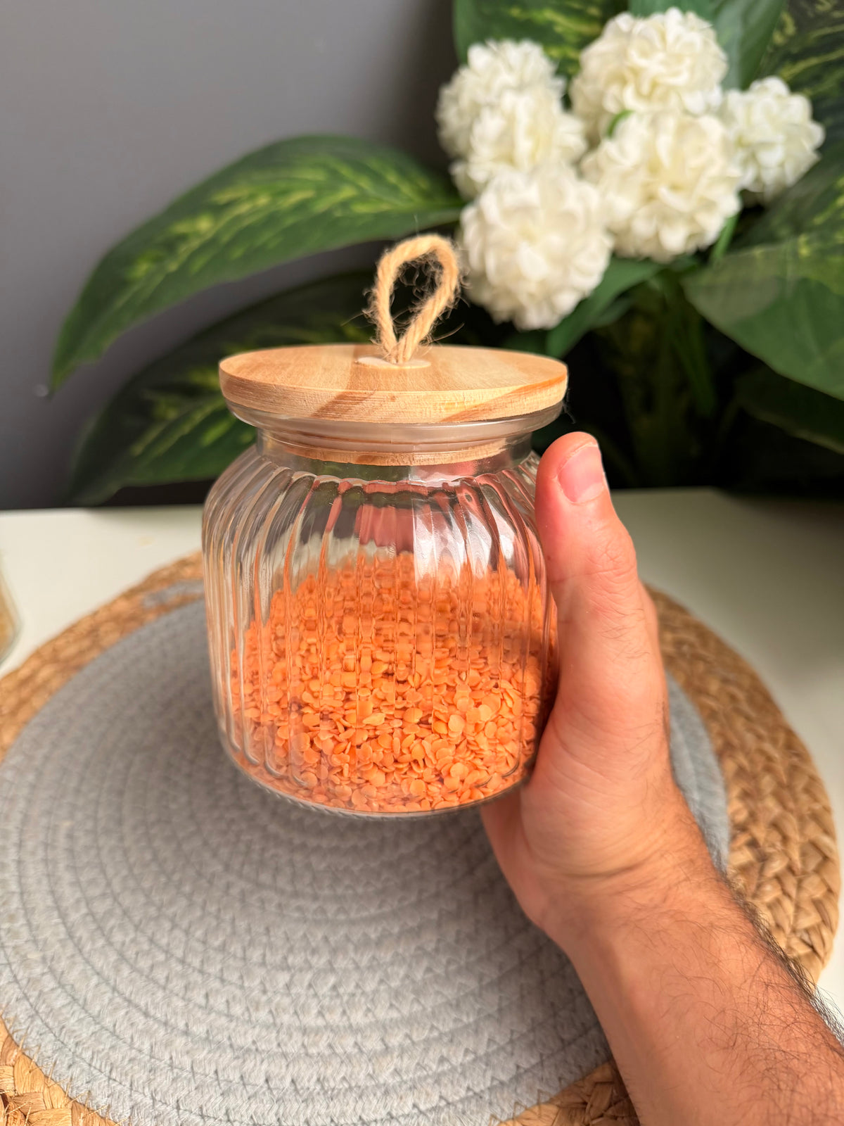 One glass jar 550ml (صغير مضلع بالقطعه) (code337)
