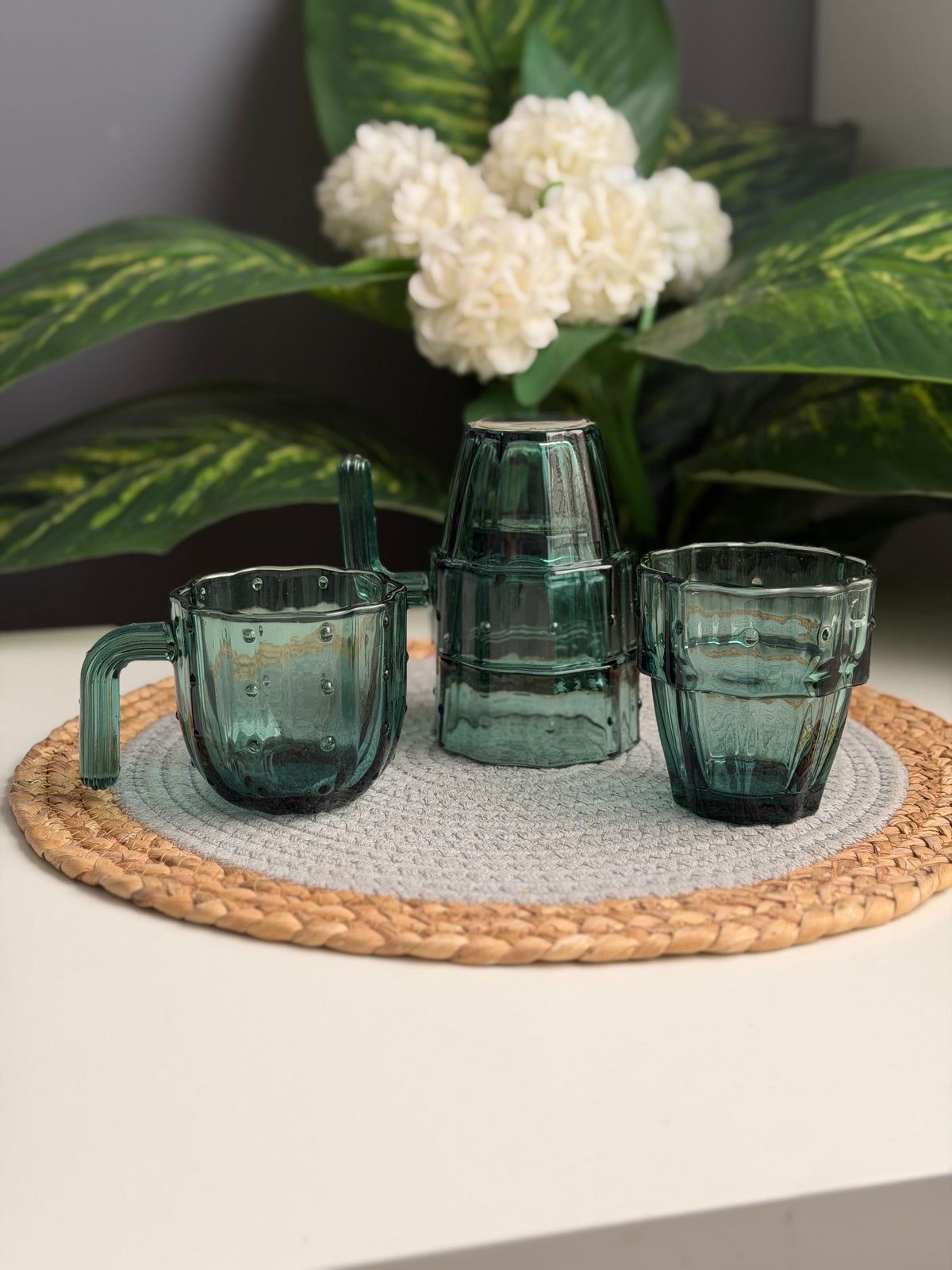 Set of 4 glass cactus cups (code308) (صبار اخضر)