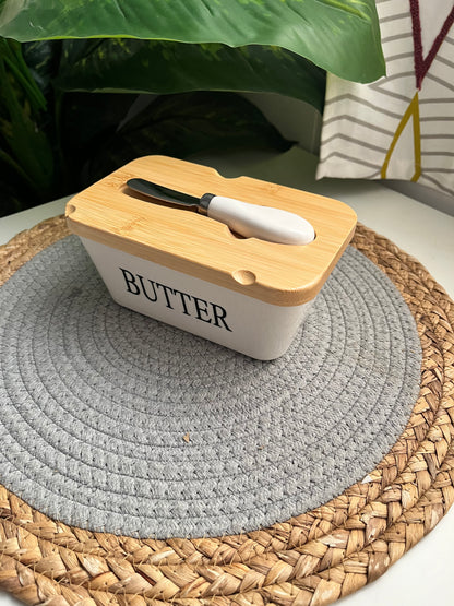 White Porcelain Butter box (Wooden lid) 16cm*10cm*6cm