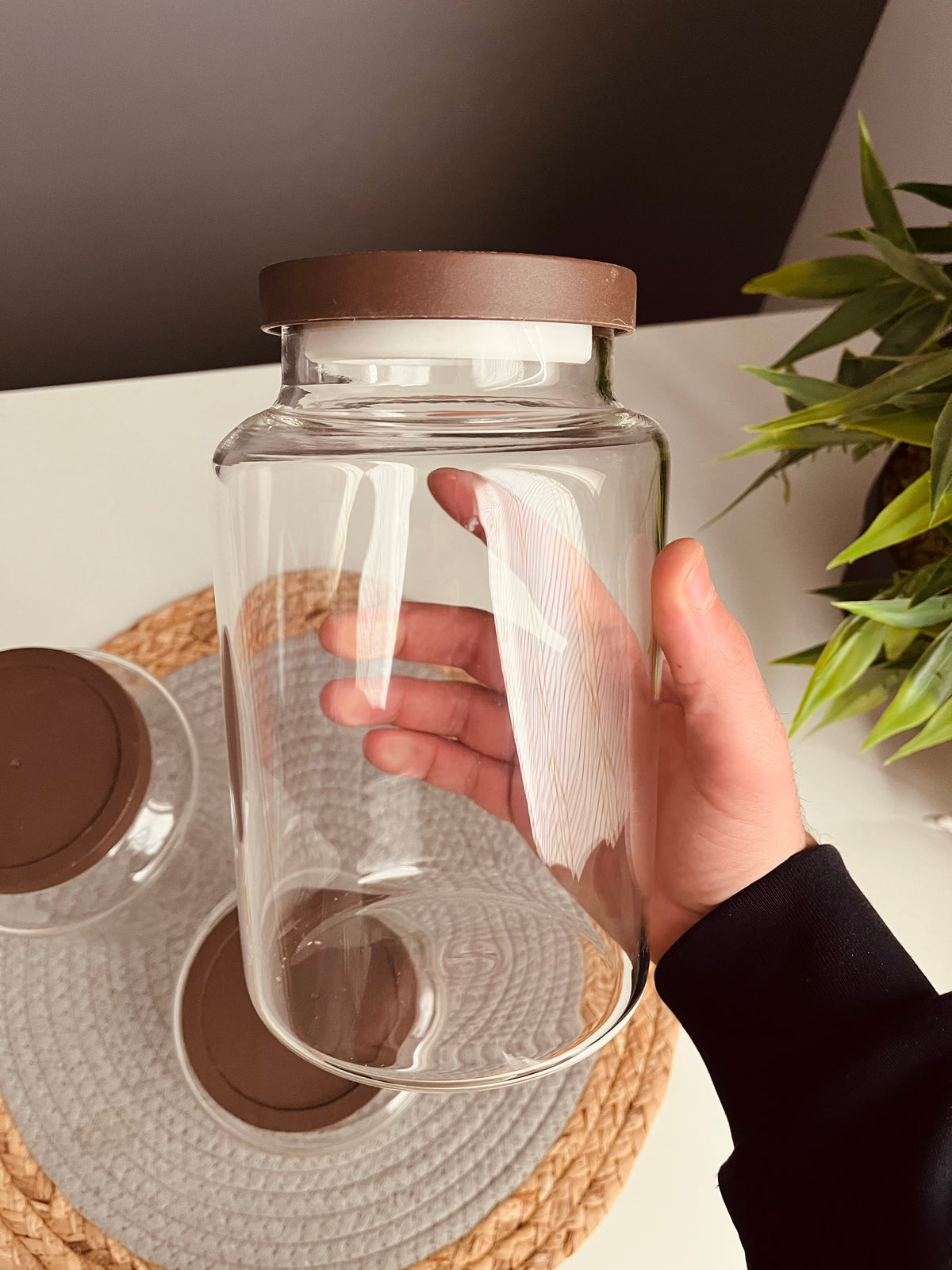 Set of 3 jars different sizes (code041)غطاء بلاستك خشبى