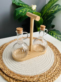 Set of 2 oil bottles +holder