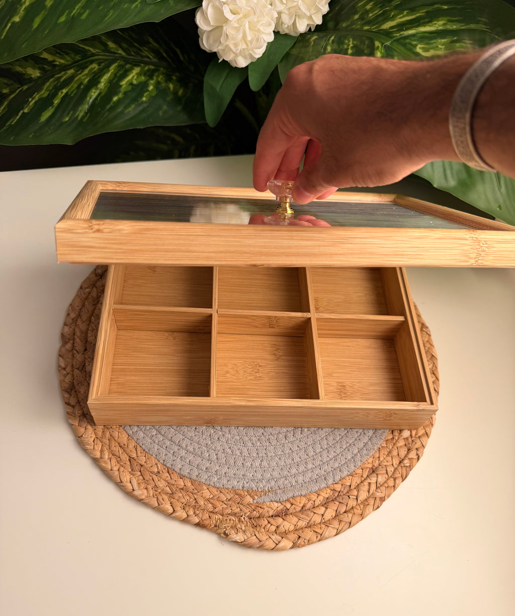 Large Bamboo (6 خانه)Tea Or nuts box organizer (code 82)