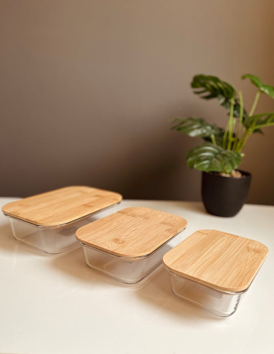Set of 3(byrex) New fridge storage wooden lid(410ml-680ml-1040ml)