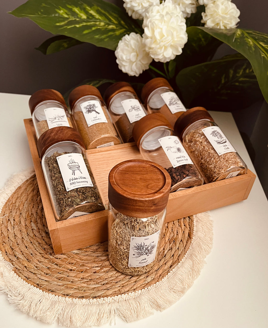 Set 8 glass  jars 300ml+ Drawer organizer (without sticker)غامق