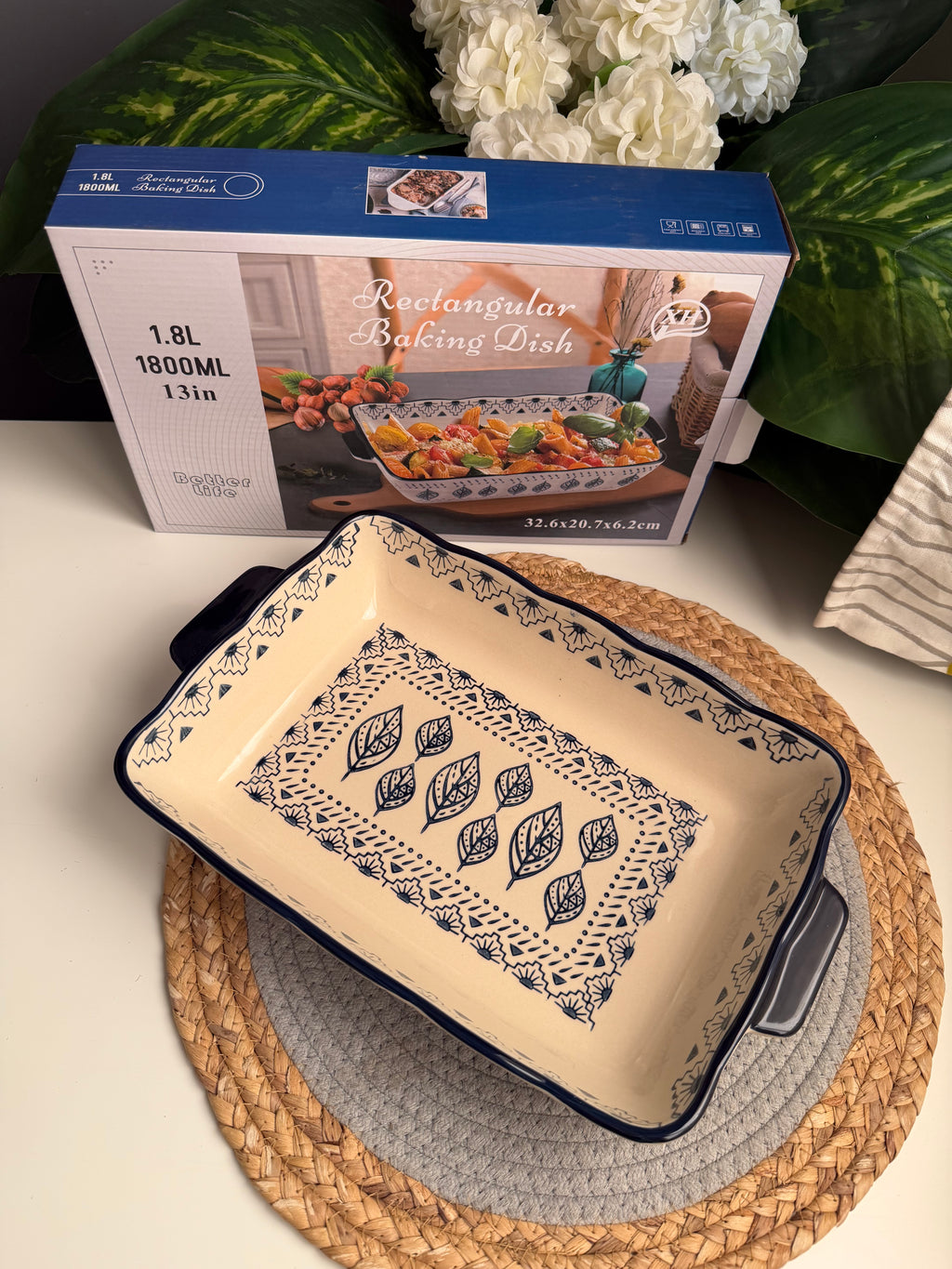 Tajin porcelain  (code205) طاچن بورسلين  30cm*21cmمستطيل رسومات