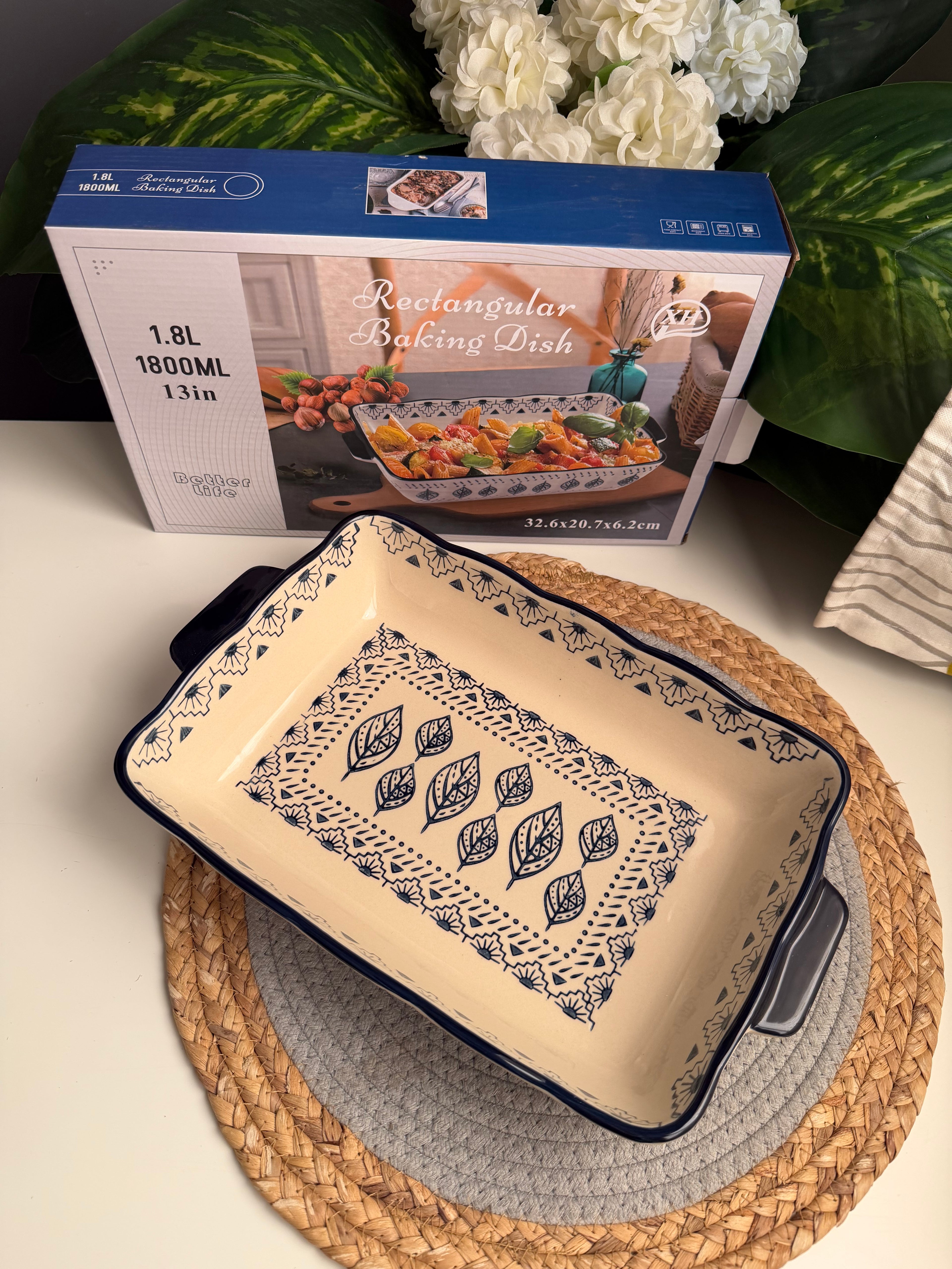 Tajin porcelain  (code205) طاچن بورسلين  30cm*21cmمستطيل رسومات